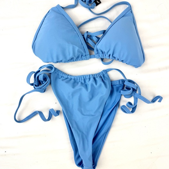 Fabletics Other - Fabletics Light Blue String Triangle Bikini Set
